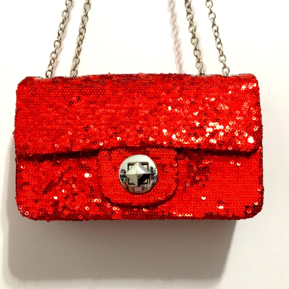 Vintage Red Sequin Mini Bag Silver Chain Purse